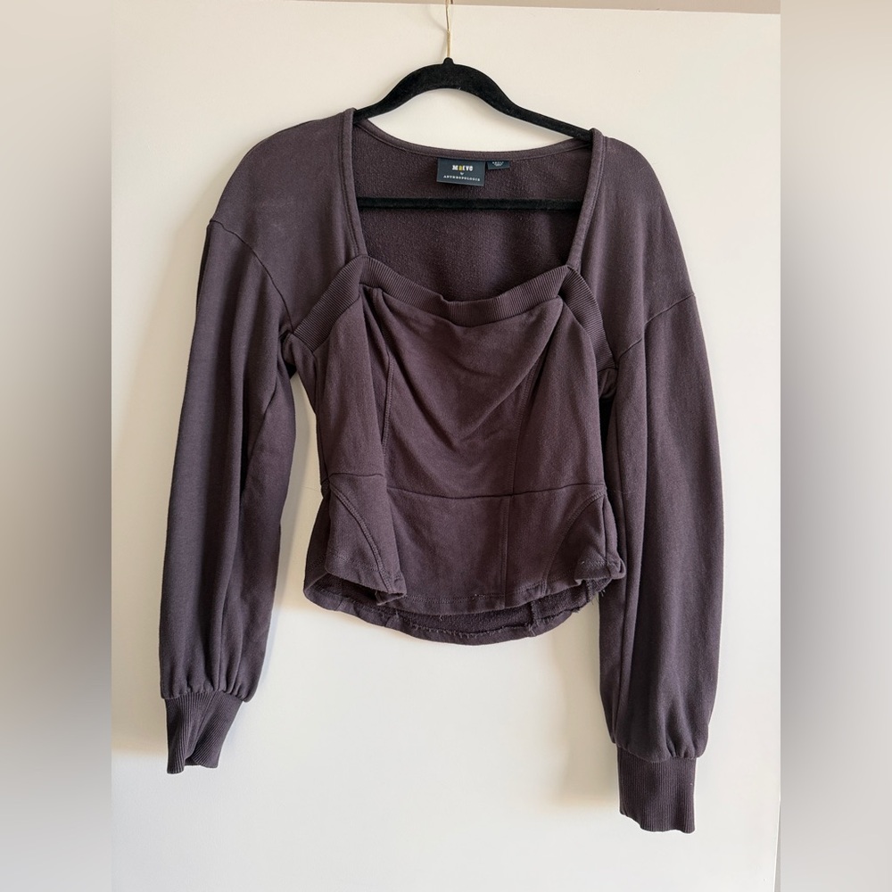 Maeve by Anthropologie Women's Gray Long Sleeve Sweatshirt Blouse